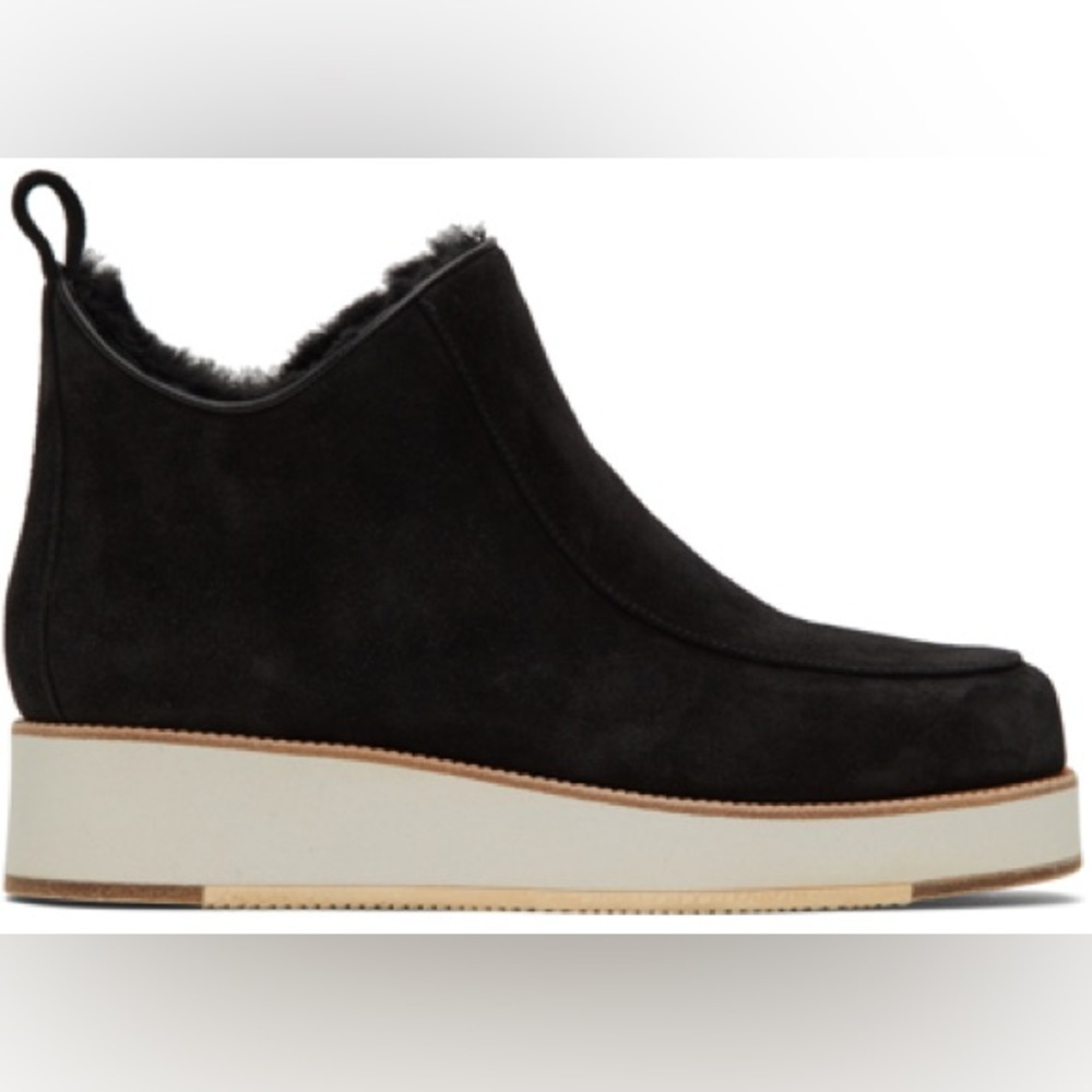 Gabriela Hearst Black Harry Suede Shearling Lined Platform Ankle Bootie Shoes 36